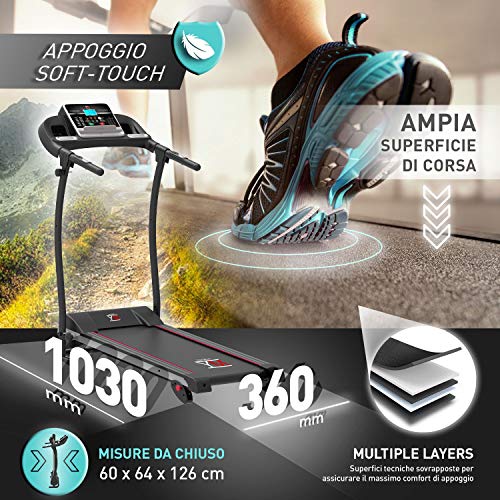 CINTA DE CORRER ELÉCTRICA PLEGABLE, 11 KM/H, 1HP (1800W / 2,5HP PEAK) SENSOR CARDÍACO, INCLINACIÓN AJUSTABLE, APLICACIÓN DE ENTRENAMIENTO Y MULTIJUGADOR KINOMAP, 12 PROGRAMAS, LUBRICACIÓN AUTOMÁTICA