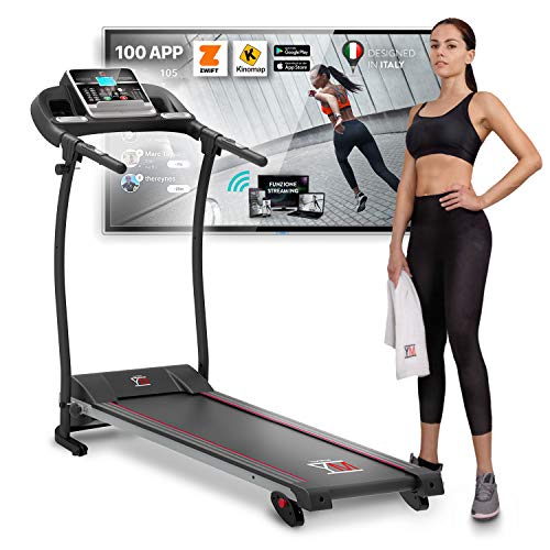 CINTA DE CORRER ELÉCTRICA PLEGABLE, 11 KM/H, 1HP (1800W / 2,5HP PEAK) SENSOR CARDÍACO, INCLINACIÓN AJUSTABLE, APLICACIÓN DE ENTRENAMIENTO Y MULTIJUGADOR KINOMAP, 12 PROGRAMAS, LUBRICACIÓN AUTOMÁTICA