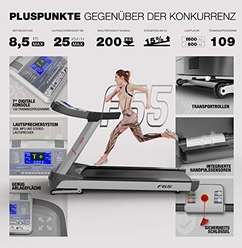Cinta de Correr Profesional Sportstech F65 con Pulsera de Actividad Incluida, Pantalla Táctil de 9"con Sistema Operativo Android, WIFI, Velocidad Máxima 25 km/h, Inclinación max 15%, Control HRC (F65) (F65) (F65 versión 2018) Cinta de Correr Profesional Sportstech F65 con Pulsera de Actividad Incluida, Pantalla Táctil de 9"con Sistema Operativo Android, WIFI, Velocidad Máxima 25 km/h, Inclinación max 15%, Control HRC (F65) (F65) (F65 versión 2018)
