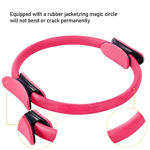 Círculos de Yoga- Anillo de Pilates de 15 Pulgadas para Equipos de Ejercicio para Mujeres Anillo de Doble asa de Pilates,Color:rosa