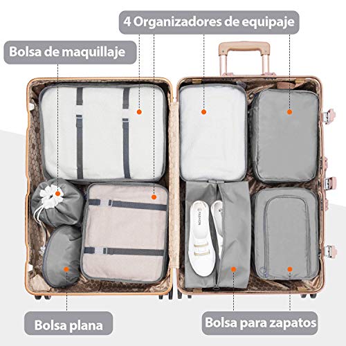 CISHANJIA Organizador de Maletas, Set de 8 Organizador de Equipaje para Maleta con Bolsa para Maquillaje, Bolsa para la Colada y Bolsa para Zapatos (Gris)