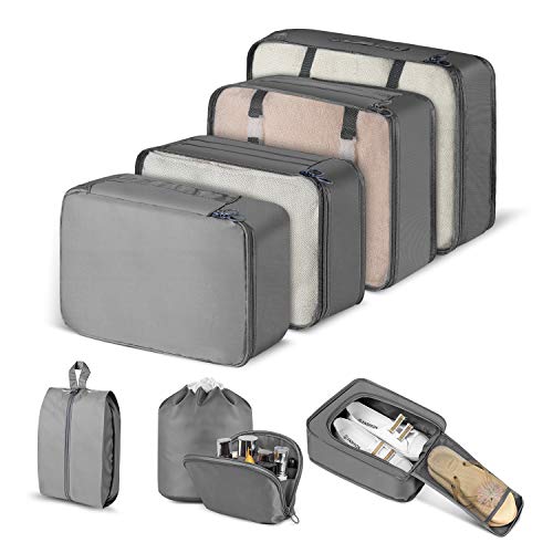 CISHANJIA Organizador de Maletas, Set de 8 Organizador de Equipaje para Maleta con Bolsa para Maquillaje, Bolsa para la Colada y Bolsa para Zapatos (Gris) CISHANJIA Organizador de Maletas, Set de 8 Organizador de Equipaje para Maleta con Bolsa para Maquillaje, Bolsa para la Colada y Bolsa para Zapatos (Gris)