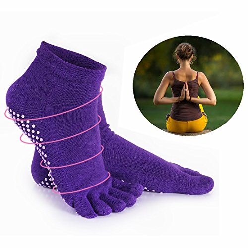 Cisixin Calcetines de Yoga Antideslizantes Pilates Yoga Fitness Danza Prevención de Caídas Antideslizante Calcetines algodón Mujeres(5 Pares)