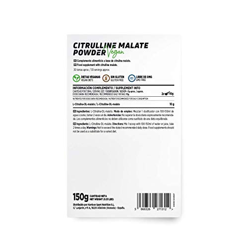 Citrulina Malato en polvo de HSN | Vasodilatador, Óxido Nítrico | Pre-Entrenamiento + Rendimiento Atlético + Resistencia Muscular | Vegano, Sin Gluten, Sin Lactosa, Sin Sabor, 150 gr