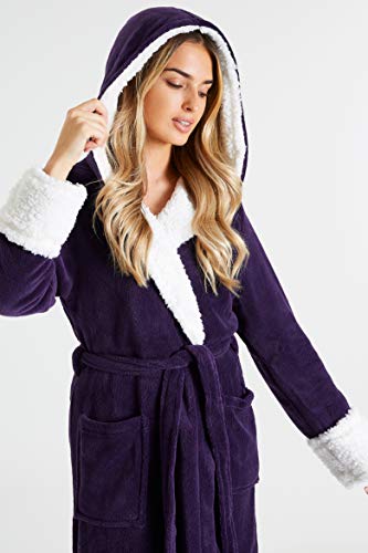 CityComfort Bata de Estar por Casa Mujer Invierno con Capucha, Ropa de Dormir Suave Material de Forro Polar, Batín Tejido Peluche Accesorios Mujer, Regalos para Mama (S, Morado Oscuro)