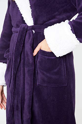 CityComfort Bata de Estar por Casa Mujer Invierno con Capucha, Ropa de Dormir Suave Material de Forro Polar, Batín Tejido Peluche Accesorios Mujer, Regalos para Mama (S, Morado Oscuro)