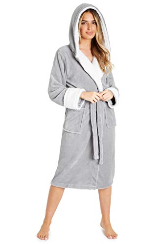 CityComfort Bata de Estar por Casa Mujer Invierno con Capucha, Ropa de Dormir Suave Material de Forro Polar, Batín Tejido Peluche Accesorios Mujer, Regalos para Mama (XL, Gris Claro)