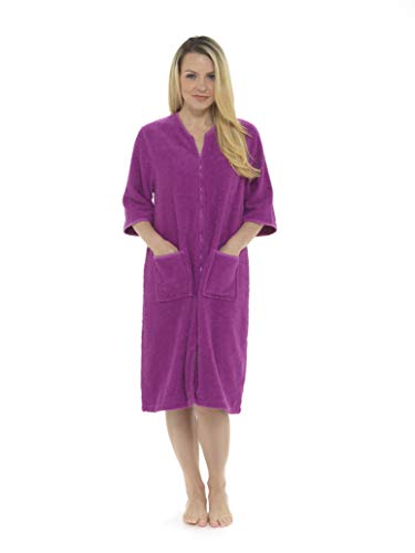 CityComfort Toalla para Mujer Botón o Toalla de baño con Cremallera para Mujer - Albornoz Grande con Toalla (XL, Cremallera de orquídea)