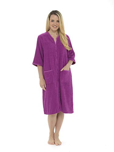 CityComfort Toalla para Mujer Botón o Toalla de baño con Cremallera para Mujer - Albornoz Grande con Toalla (XL, Cremallera de orquídea)