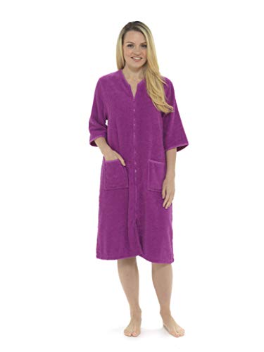 CityComfort Toalla para Mujer Botón o Toalla de baño con Cremallera para Mujer - Albornoz Grande con Toalla (XL, Cremallera de orquídea)