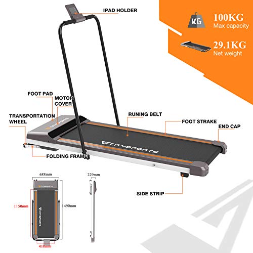 CITYSPORTS Cinta de Correr Caminar Eléctrica Caminadora Plegable Debajo del Escritorio, Cinta Plana con Control Remoto, Almacenamiento Compatible Ahorre Espacio (WP1-2)