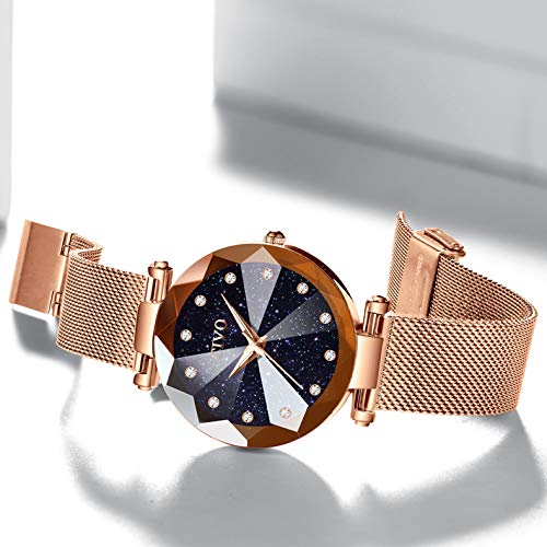 CIVO Relojes para Mujer Reloj Damas de Malla Impermeable Lujo Minimalista Oro Rosa Elegante Banda de Acero Inoxidable Relojes de Pulsera Moda Vestir Negocio Casual Reloj de Cuarzo (Azul)