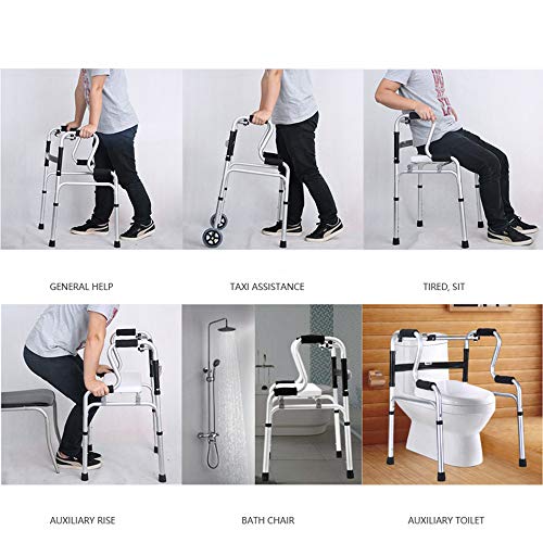 CKR Ayuda para Caminar Obeso Plegable Heavy Duty 2 Rondas para Los Ancianos Adulto Estupendo Ancho De Las Ruedas Delanteras Ligera Andador Móvil Assist De Obstáculos,Blanco