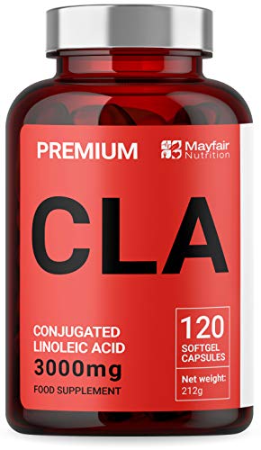 CLA 3000 | Ácido Linoléico Conjugado No Estimulante, No Transgénico y Sin Gluten | 120 Cápsulas | 3000mg por Dosis | Para Perder peso y Aumentar la Musculatura| Hecho en UK por Mayfair Nutrition CLA 3000 | Ácido Linoléico Conjugado No Estimulante, No Transgénico y Sin Gluten | 120 Cápsulas | 3000mg por Dosis | Para Perder peso y Aumentar la Musculatura| Hecho en UK por Mayfair Nutrition