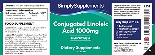 CLA Ácido Linoleico Conjugado 1000mg - ¡Bote para 4 meses! - 120 Cápsulas - SimplySupplements