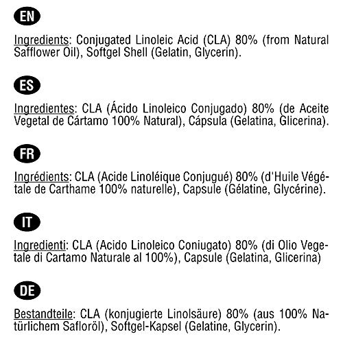 CLA Ácido Linoleico Conjugado 3000 mg por dosis | 180 perlas de Aceite Vegetal de Cártamo (Suministro para 2 meses) | Para Perder peso, Aumentar la musculatura, Quemar grasa y Adelgazar.