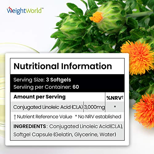 CLA Ácido Linoleico Conjugado 3000mg 180 Cápsulas - Suplemento Natural Para Perder Peso, Quemagrasas Potente Para Adelgazar, Aumenta Masa Muscular Acelera Metabolismo, Aceite Cártamo Rico Omega 6 CLA Ácido Linoleico Conjugado 3000mg 180 Cápsulas - Suplemento Natural Para Perder Peso, Quemagrasas Potente Para Adelgazar, Aumenta Masa Muscular Acelera Metabolismo, Aceite Cártamo Rico Omega 6