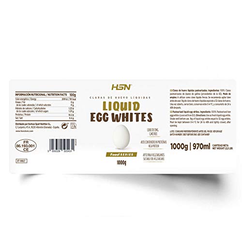 Claras de Huevo Líquida de HSN | 100% Proteína, 0% Grasa | Sin Refrigerar, Sin Aditivos | 1 Bote equivale a 32 claras pasteurizadas | Recetas de Repostería | Tortitas Proteicas | 970ml