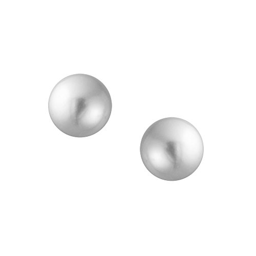 Clásico simple elegante pálido gris simulado perla bola pendientes para las mujeres 925 plata de ley 8MM Clásico simple elegante pálido gris simulado perla bola pendientes para las mujeres 925 plata de ley 8MM