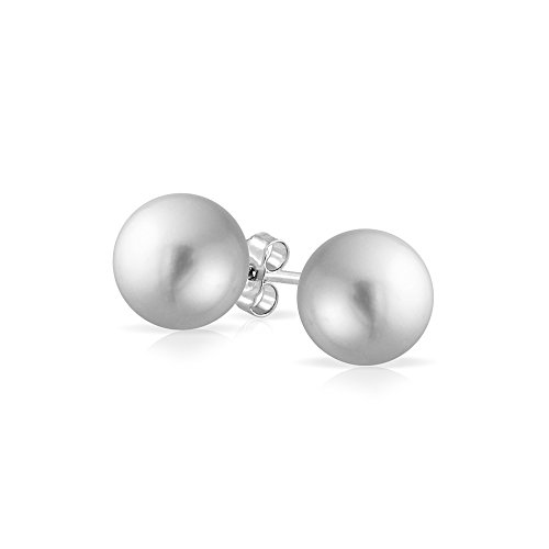 Clásico simple elegante pálido gris simulado perla bola pendientes para las mujeres 925 plata de ley 8MM Clásico simple elegante pálido gris simulado perla bola pendientes para las mujeres 925 plata de ley 8MM