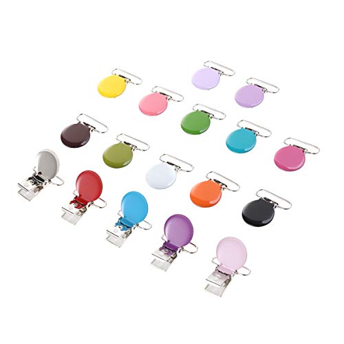 Clips redondos para chupetes metálicos para manualidades, ropa, jarretales con pinzas para coser para chupetes, baberos, baberos, anillos de dentición, portagrapas, 17 unidades