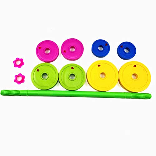 CLISPEED Juguetes para mancuernas ajustables con mancuernas para niños, 11 piezas, juego de ejercicios falsos con mancuernas para niños (tipo largo)