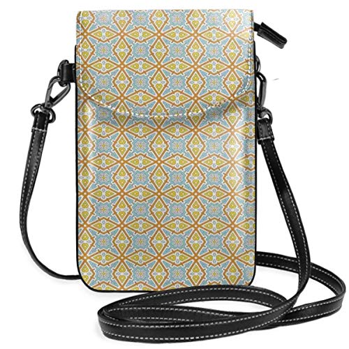 ClownFish Women Small Monedero del teléfono celular Bandolera,Native Tribal Motif With Rhombus Pattern Dots And Chevron Waves Print