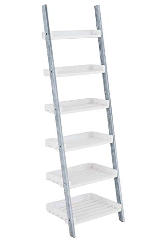 CLP Estantería Escalera Skylar con 6 Estantes I Estantería con Estilo Rústico I Estantería de 6 Estantes I Estantería Libreria Color: Blanco/Gris CLP Estantería Escalera Skylar con 6 Estantes I Estantería con Estilo Rústico I Estantería de 6 Estantes I Estantería Libreria Color: Blanco/Gris