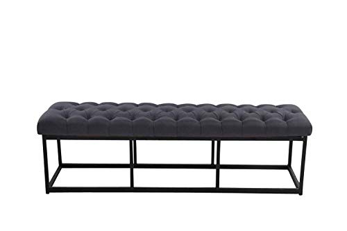 CLP Taburete Pie De Cama Amun Tapizado En Tela | Banco Recibidor Estilo Chesterfield | Banco De Salón con Base De Metal Negro I Color:, Color:Negro, Tamaño:150 cm