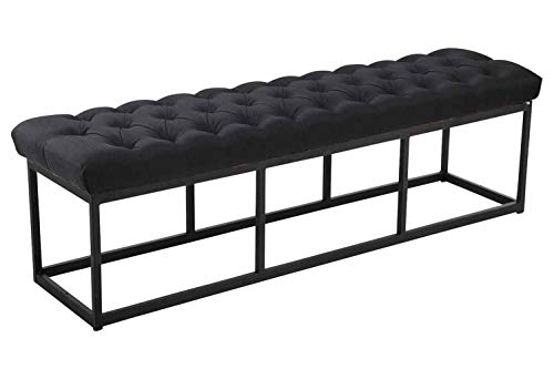 CLP Taburete Pie De Cama Amun Tapizado En Tela | Banco Recibidor Estilo Chesterfield | Banco De Salón con Base De Metal Negro I Color:, Color:Negro, Tamaño:150 cm