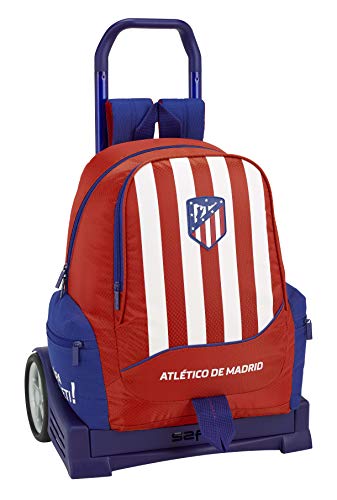 Club Atlético de Madrid Atlético de Madrid Mochila con Carro Ruedas Evolution, Trolley Equipaje para niños, Rojo, 44 cm