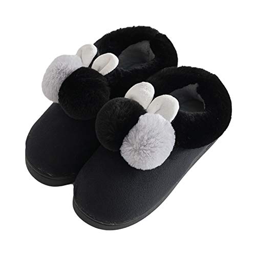 CNZXCO 2 unids Padre-niño Traje Lindo Peluche Conejo Mujer Invierno Pantalones de algodón casero niña Conejo Oreja algodón Zapatos para Damas (Color : Black, Size : 38/39EU)