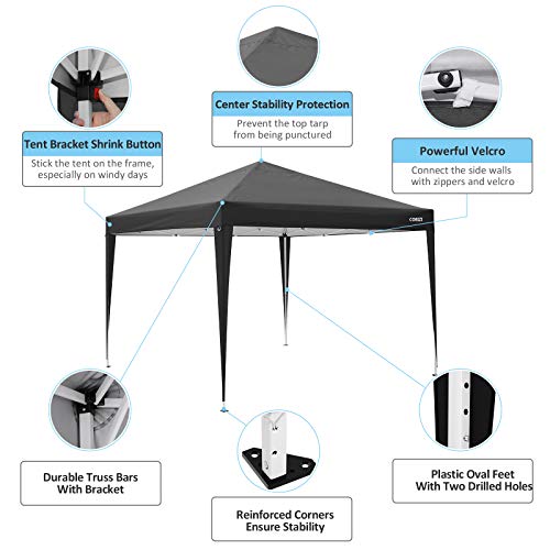 COBIZI Carpa de jardín 3x3m Cenador Plegable Gazebo Impermeable con 4 Paredes, Protección UV 50+, Ajustable en Altura, Pabellon de Jardin Plegable Event Shelter para Patio/Camping/Playa/Fiestas