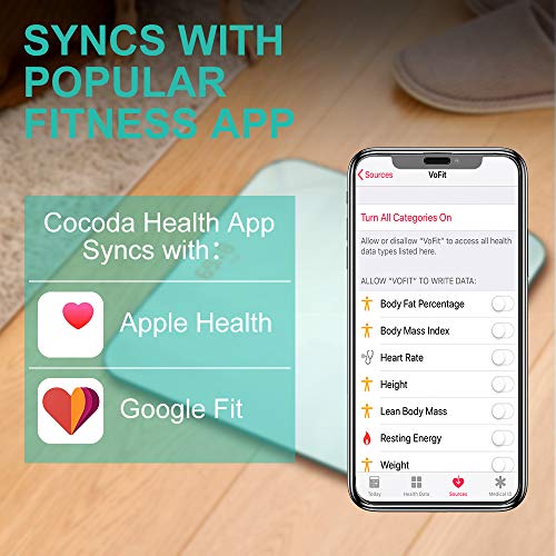 Cocoda Bascula de Baño, Báscula Digital Corporal Bluetooth con APP para Andriod/iOS & Pantalla LED Fácil Leer, BMI Balanza Electronica, Peso Baño Step-on con Vidrio Templado Resistente (180kg)