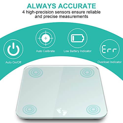 Cocoda Bascula de Baño, Báscula Digital Corporal Bluetooth con APP para Andriod/iOS & Pantalla LED Fácil Leer, BMI Balanza Electronica, Peso Baño Step-on con Vidrio Templado Resistente (180kg)