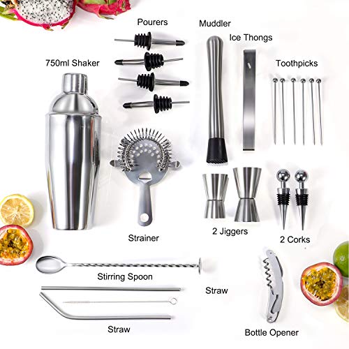 Coctelera de Cóctel 750 ml,Cocktail Shaker Set en Acero Inoxidable Kit Cocktail 16PCS para Vino,Boston,Bebida,Bar,Fiesta,Regalo de Familia