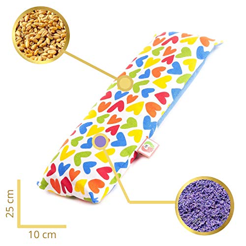 Cojín de Yoga para Meditación - Almohadilla de Semillas para Ojos y Cara (25x10 cm) - Antifaz Relajante con Funda Lavable, Tela de Algodón 100% y Olor a Lavanda (Corazones)