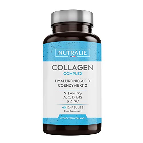 Colágeno + Ácido Hialurónico + Coenzima Q10 + Vitaminas A, C, D y B12 + Zinc | Energía y Articulaciones Fuertes | Colágeno Hidrolizado en 60 cápsulas | Nutralie