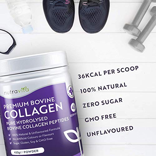 Colágeno bovino puro 100% Naturales hidrolizado en polvo sinedulcorantes - 450g de proteína de máxima calidad en polvo - Sin colorantes ni aromatizantes artificiales - Elaborado por Nutravita Colágeno bovino puro 100% Naturales hidrolizado en polvo sinedulcorantes - 450g de proteína de máxima calidad en polvo - Sin colorantes ni aromatizantes artificiales - Elaborado por Nutravita