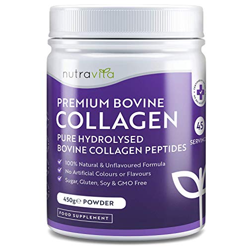 Colágeno bovino puro 100% Naturales hidrolizado en polvo sinedulcorantes - 450g de proteína de máxima calidad en polvo - Sin colorantes ni aromatizantes artificiales - Elaborado por Nutravita Colágeno bovino puro 100% Naturales hidrolizado en polvo sinedulcorantes - 450g de proteína de máxima calidad en polvo - Sin colorantes ni aromatizantes artificiales - Elaborado por Nutravita