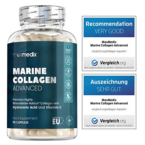 Colágeno Marino, Ácido Hialurónico, Coenzima Q10, Vitamina C y Zinc Dosis Alta 1200mg | Suplemento Para Cabello, Piel, Huesos, Músculos y Articulaciones, Suplemento Antiarrugas, 90 Cápsulas