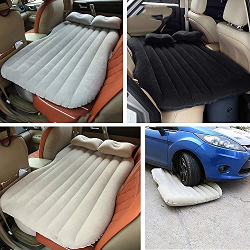 Colchón Inflable Coche SUV Multifuncional Plegable Cama Inflable para Asiento Trasero de Coche con Bomba de Aire Eléctrica + 2 Almohadas Sofá Hinchable con Inflador de Auto Negro (A, negro)