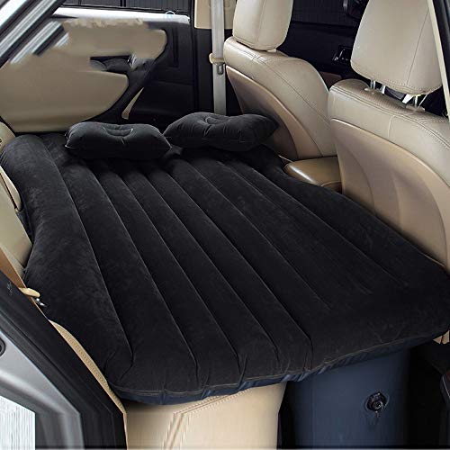 Colchón Inflable Coche SUV Multifuncional Plegable Cama Inflable para Asiento Trasero de Coche con Bomba de Aire Eléctrica + 2 Almohadas Sofá Hinchable con Inflador de Auto Negro (A, negro)