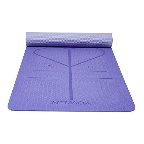 Colchoneta de Yoga, Esterilla Yoga, Tapete de Yoga, 6mm TPE Yoga Mat, Estera Yoga Ecológica de Ejercicios Antideslizante Esterilla de Entrenamiento para Pilates con Sistema de Alineación Corporal