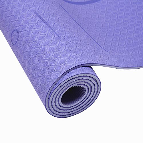 Colchoneta de Yoga, Esterilla Yoga, Tapete de Yoga, 6mm TPE Yoga Mat, Estera Yoga Ecológica de Ejercicios Antideslizante Esterilla de Entrenamiento para Pilates con Sistema de Alineación Corporal