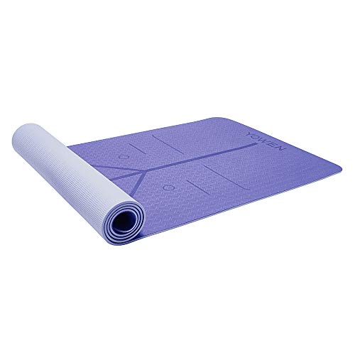 Colchoneta de Yoga, Esterilla Yoga, Tapete de Yoga, 6mm TPE Yoga Mat, Estera Yoga Ecológica de Ejercicios Antideslizante Esterilla de Entrenamiento para Pilates con Sistema de Alineación Corporal