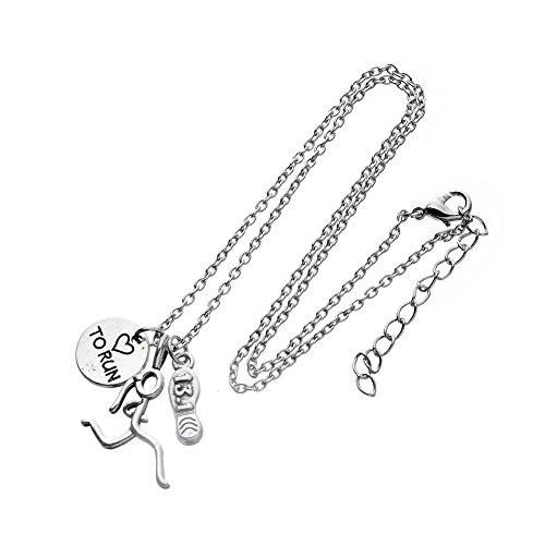 Collar con un colgante de una niña corriendo, uno con inscripción en inglés (Love to Run) y otro con forma de zapatilla y inscripción de los 13,1 millas del medio maratón Collar con un colgante de una niña corriendo, uno con inscripción en inglés (Love to Run) y otro con forma de zapatilla y inscripción de los 13,1 millas del medio maratón