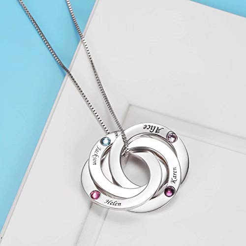 Collar de Anillo Ruso con Grabado 3/4 Nombres y Piedras de Nacimiento Círculo Redondo Collar Colgante de Nombre de Familia Personalizado para Madre Mamá Abuela Mujeres Niñas Plata de Ley 925 Oro Rosa Collar de Anillo Ruso con Grabado 3/4 Nombres y Piedras de Nacimiento Círculo Redondo Collar Colgante de Nombre de Familia Personalizado para Madre Mamá Abuela Mujeres Niñas Plata de Ley 925 Oro Rosa