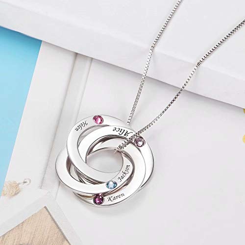 Collar de Anillo Ruso con Grabado 3/4 Nombres y Piedras de Nacimiento Círculo Redondo Collar Colgante de Nombre de Familia Personalizado para Madre Mamá Abuela Mujeres Niñas Plata de Ley 925 Oro Rosa Collar de Anillo Ruso con Grabado 3/4 Nombres y Piedras de Nacimiento Círculo Redondo Collar Colgante de Nombre de Familia Personalizado para Madre Mamá Abuela Mujeres Niñas Plata de Ley 925 Oro Rosa