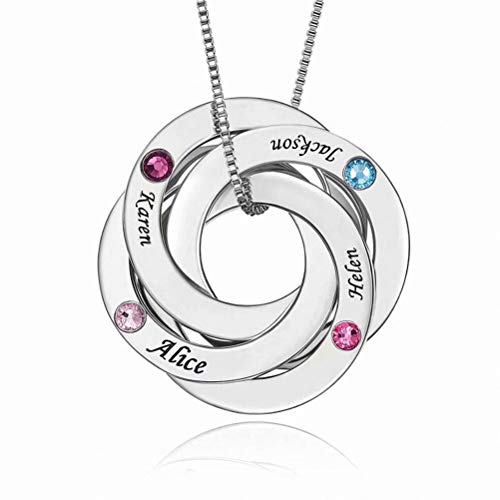 Collar de Anillo Ruso con Grabado 3/4 Nombres y Piedras de Nacimiento Círculo Redondo Collar Colgante de Nombre de Familia Personalizado para Madre Mamá Abuela Mujeres Niñas Plata de Ley 925 Oro Rosa Collar de Anillo Ruso con Grabado 3/4 Nombres y Piedras de Nacimiento Círculo Redondo Collar Colgante de Nombre de Familia Personalizado para Madre Mamá Abuela Mujeres Niñas Plata de Ley 925 Oro Rosa